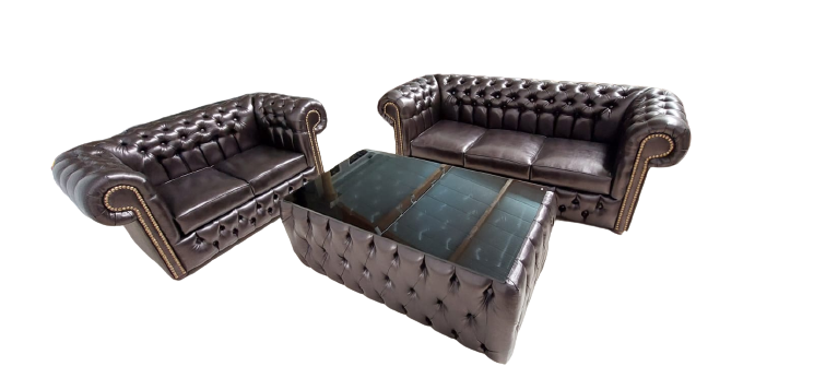 Chesterfield Braun Sofagarnitur 3+2 Couchtisch Kunstleder Wohnzimmer-Set Sofort