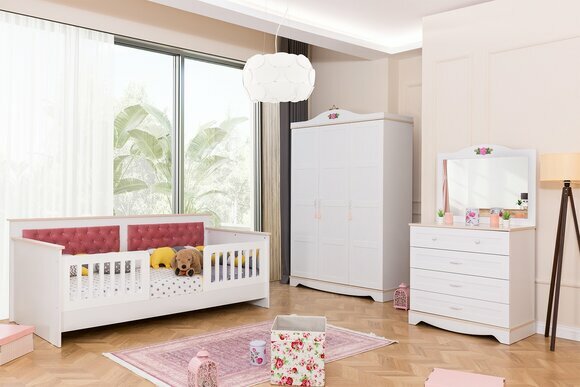 Weiße Kinderzimmer Möbel Schlafzimmer Garnitur Bett Schrank Kommode