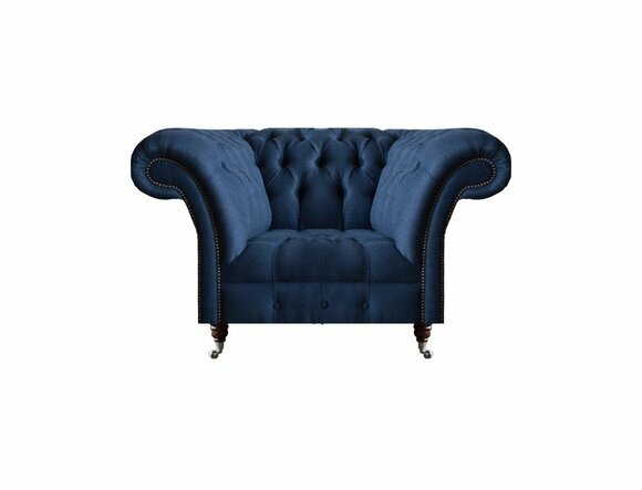 Blauer Chesterfield Lehnsessel Wohnzimmer 1-Sitzer Edle Luxus Sitzmöbel