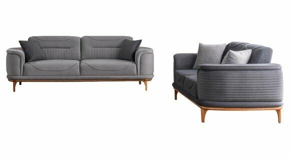 Luxuriöses Sofaset mit 2tlg Dreisitzer-Sofas aus Grauem Textil Neu