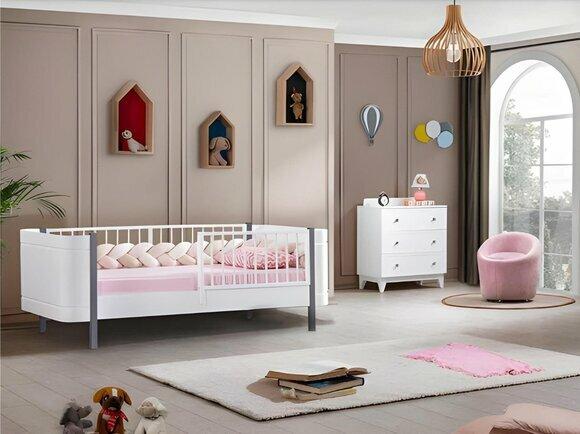 Modern Kinderzimmer Weiß Garnitur Kinderbett Weiß Möbel Set Kommode Holz