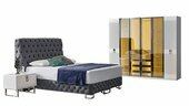 Graue Schlafzimmer Garnitur Chesterfield Bett 2x Nachttische Schrank