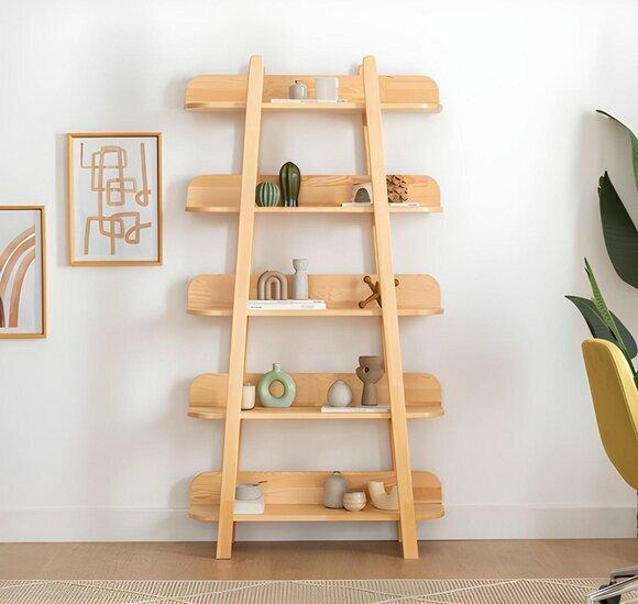 Modernes Beiges Bücherregal Wohnzimmer Ablageregale Designer Holz Möbel