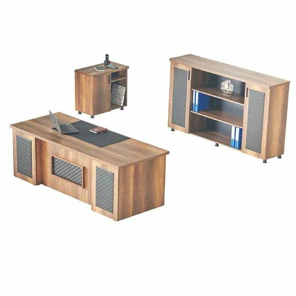 Arbeitszimmer-Set 3tlg Bürotisch Sideboard Kommode Stauraum Braun Schwarz