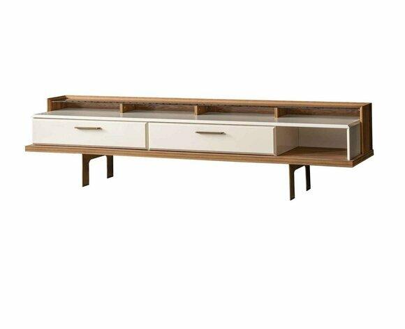 Braun-Weißes Lowboard Wohnzimmer Sideboard Edle TV Kommode Holz Möbel