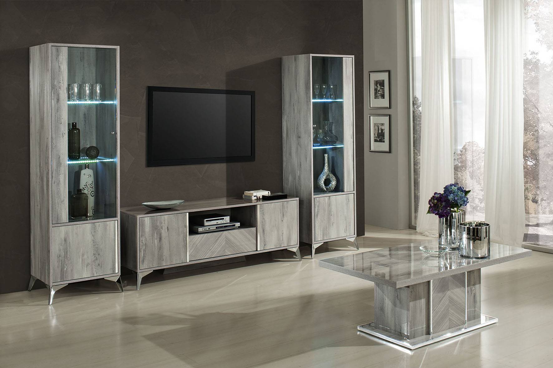 Wohnzimmer RTV 2xVitrine Wohnzimmer Schränke Design tv Modern Vitrinen Set 3tlg.