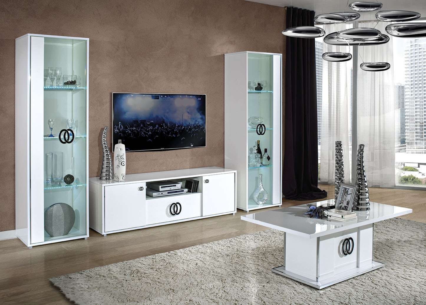 Wohnzimmer rtv 2x Vitrine Wohnzimmer Schränke Design tv Modern Vitrinen Set 3tlg