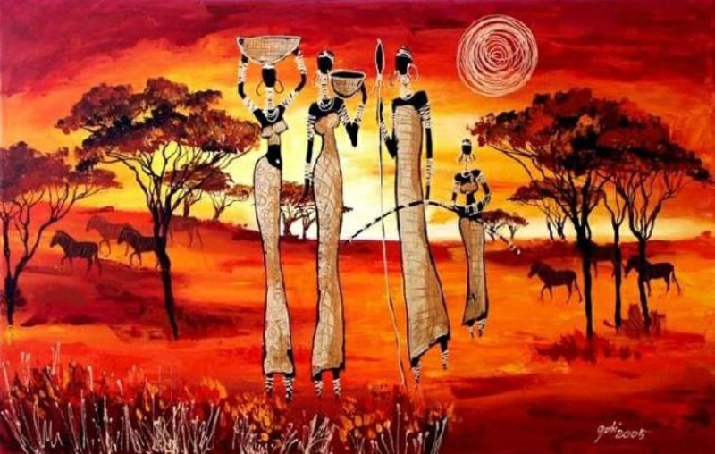 Afrika Keilrahmen Handarbeit Ölbilder Gemälde Leinwand Ölbild Bild Bilder G02771