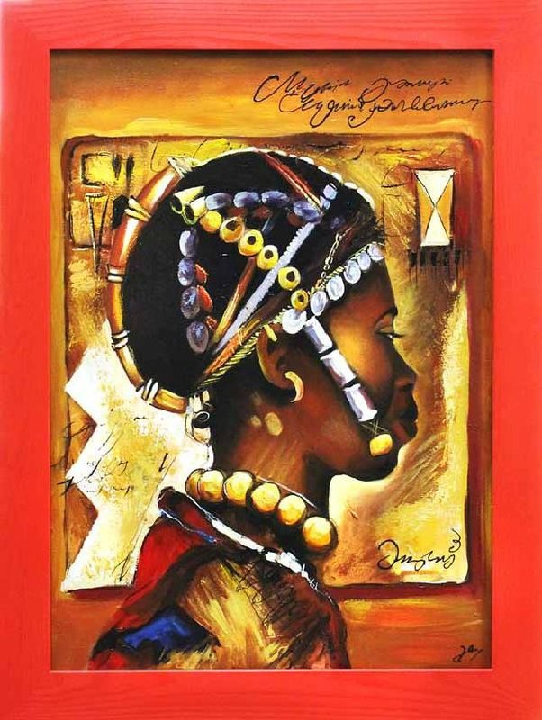 Afrika Echtholz Ölbild Bild Bilder Gemälde Ölgemälde mit Rahmen Handarbeit 17199