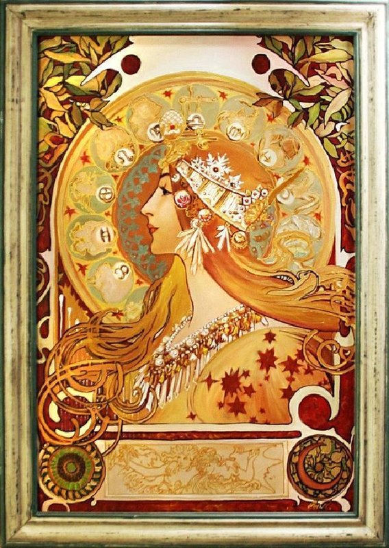 ALFONS MUCHA - ÖLBILD BILD ÖLGEMÄLDE GEMÄLDE MIT RAHMEN ECHTE GEMÄLDE G15245