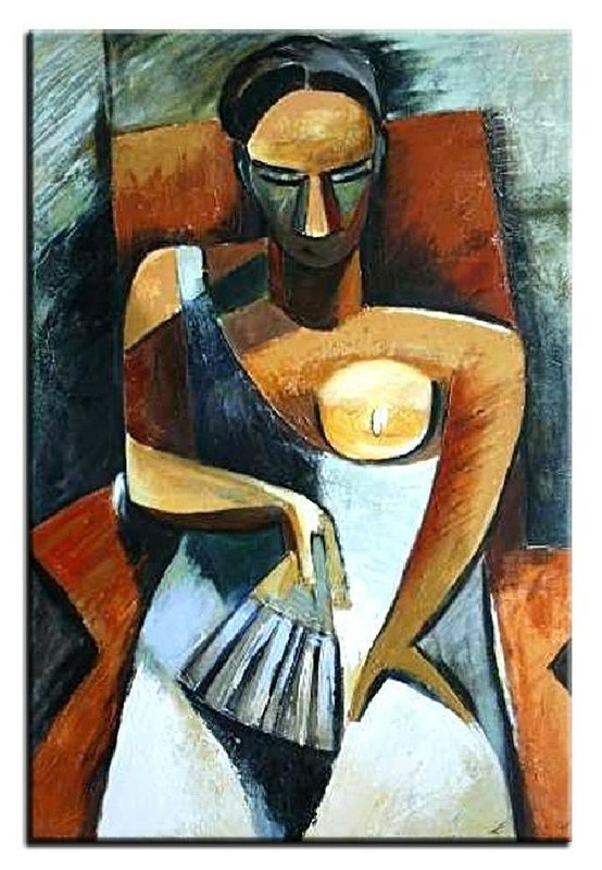 Pablo Picasso Frau mit Fächer Ölbild Gemälde Leinwand Ölbild Bild Bilder