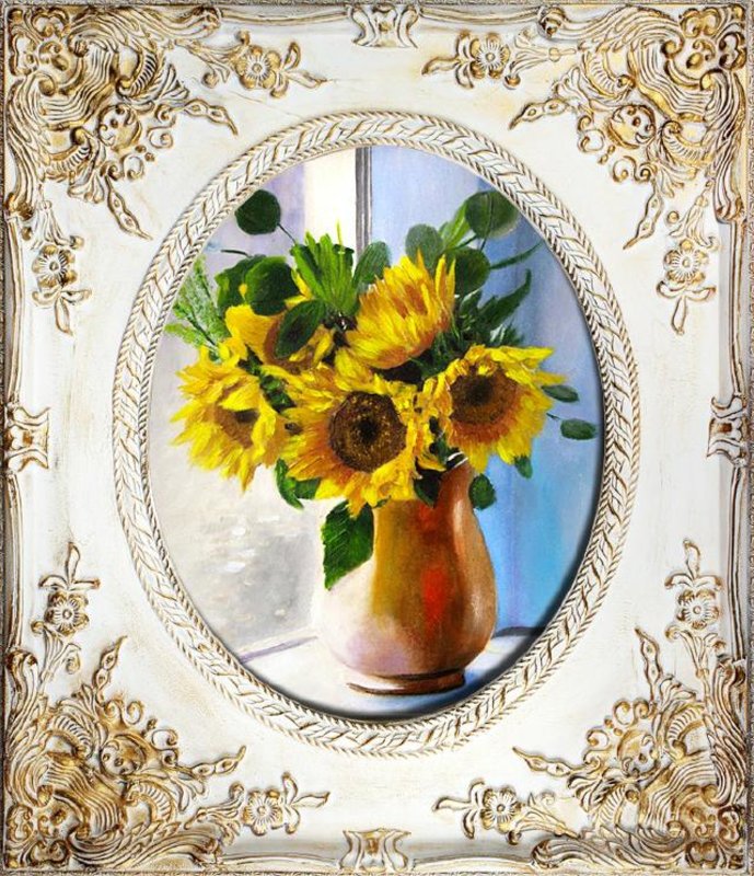 Sonnenblumen - Blumen Pflanzen Bilder Gemälde Ölbilder Ölbild Mit Rahmen