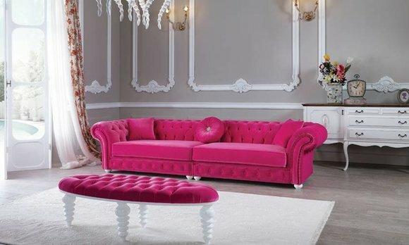 Chesterfield Samt Sofa 5 Sitzer Designer Couchen Couch Textil Stoff