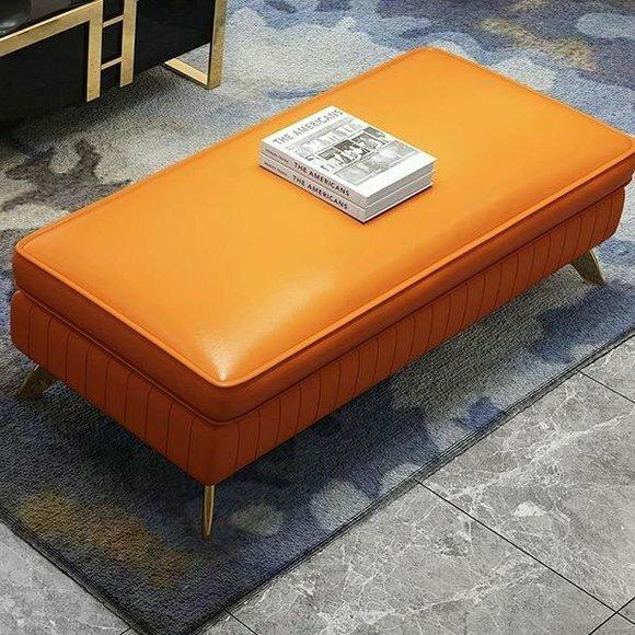 Hocker Polsterhocker Fuß Möbel Wohnen Sitzbänke Sitz Leder orange Design