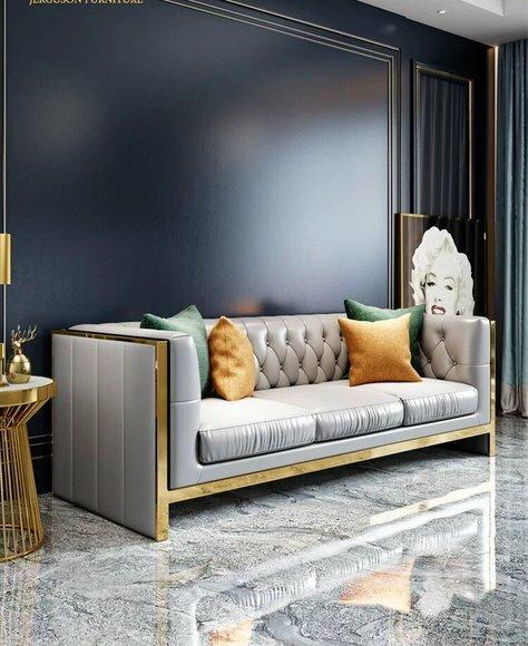 Dreisitzer Couch Polster Design Sofa 3er Sitz Sofas Zimmer Grau Chesterfield