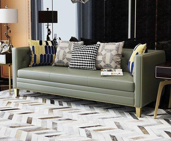 Dreisitzer Couch Polster Design Sofa Sitz Sofas Zimmer Blau Chesterfield