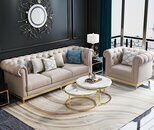 Designer Couch Polster Sitz Garnitur Sofa 3+1 Wohnzimmer Leder Metall