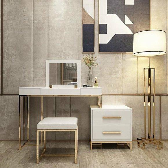 Schmink Tisch Schlaf Zimmer Holz Spiegel + Kommode Side Board