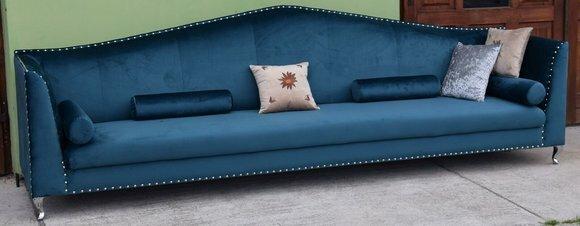 Chesterfield Sofa Couch Polster Stoff Leder Couchen Blaue Garnitur