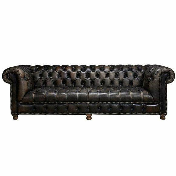 Klassische Chesterfield Couch Schwarz Englische Wohnzimmer