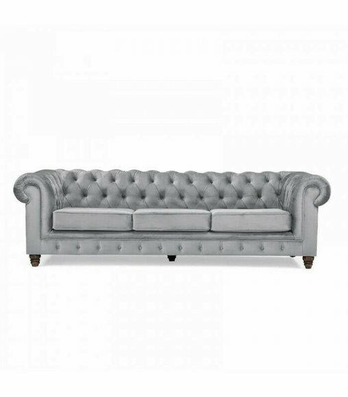 Chesterfield 5 Sitzer Klassische Luxus Sofa Textil Leder Couch Silber