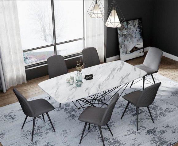 Design Esszimmer Gruppe Tisch + 6 Stühle Sitz Polster Garnitur Tische Lehn