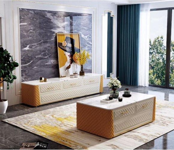 Sideboard TV Lowboard RTV XL Schrank Couchtisch Marmor Imitation 2tlg