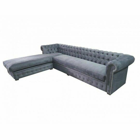 Samt Ecksofa Chesterfield Textil Stoff Eckcouch Sofa Polster Couch Eckgarnitur