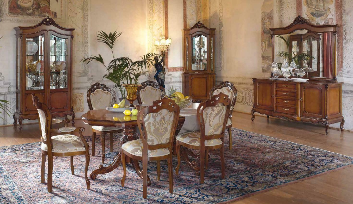 Italienische Barock Möbel Esszimmer 11tlg. Set Tisch Stühle Kommode Massivholz