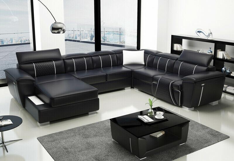 big U Form Ecksofa Sofa Couch Polster Garnitur Leder Textil Stoff