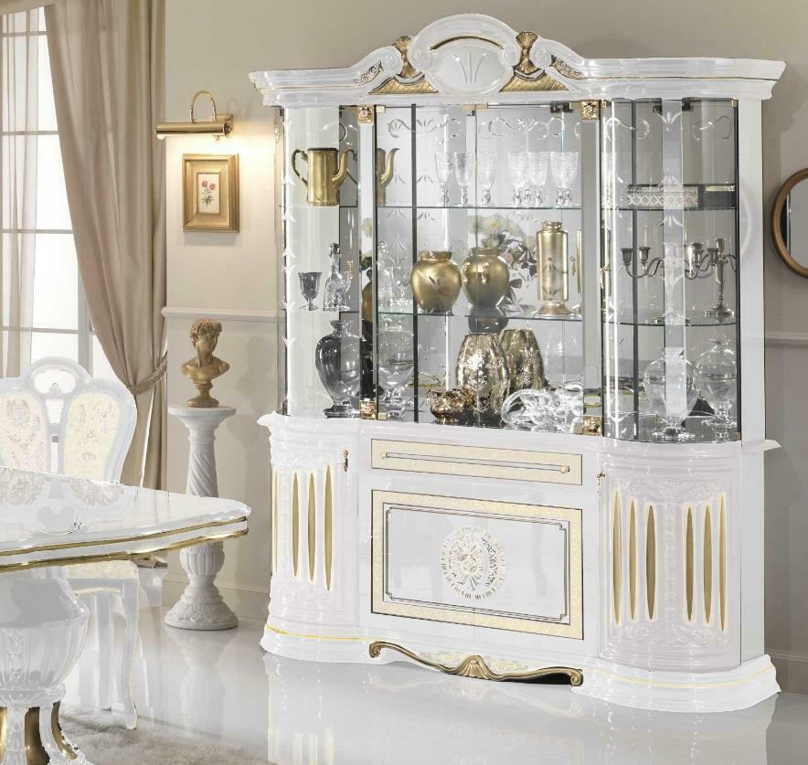 Vitrine Italienische Möbel Wohnzimmer Schrank Weiß Gold Glasvitrine Schränke