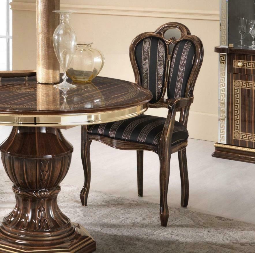 Stuhl mit Armlehne Luxus Design Stuhl Textil Möbel Einsitzer Holz Lehnstuhl Neu