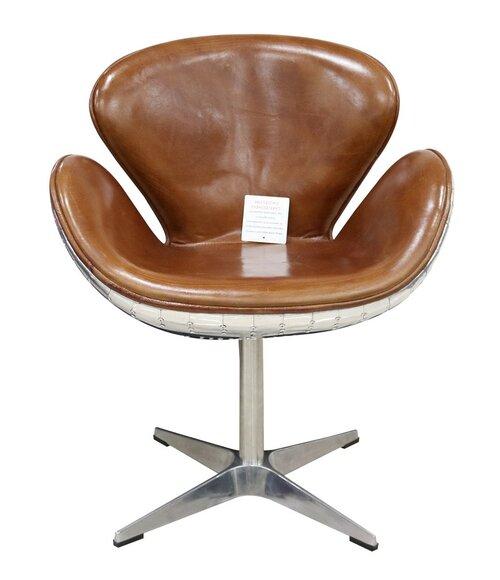 Eggchair Leder Braun Metall Ohrensessel Egg Chair Flieger Club Sessel neu silber