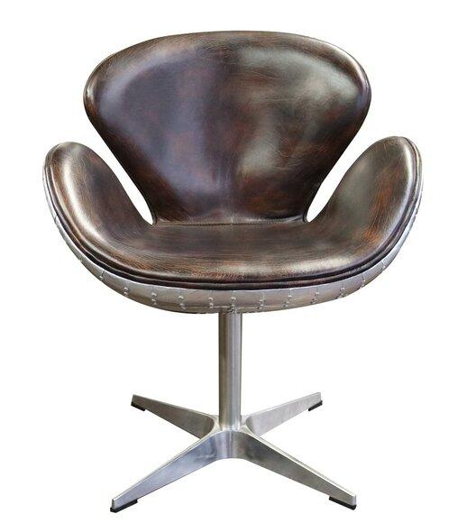 Ohrensessel Eggchair Leder Braun Metall Egg Chair Flieger Club Sessel neu silber