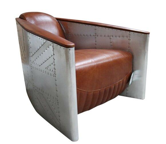 Sofa Sessel Echtleder Couch club Lounge Aviator Vintage Aluminium Flugzeug Retro