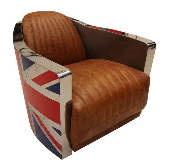 Echtleder Design Vintage Sessel Lounge Möbel Union Jack Aviator Retro