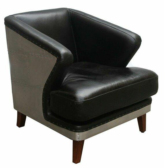 Clubsessel Schwarz Leder Ledersessel Vintage Sessel Möbel Relax