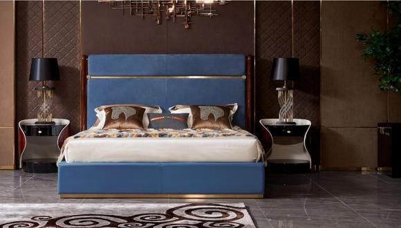 Klassisches Bettgestell Leder Bett Blaue Luxus Betten Schlafzimmer Möbel