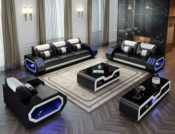 Ledersofa Couch Wohnlandschaft 321 Sitzer Garnitur Design Modern Sofa mit USB