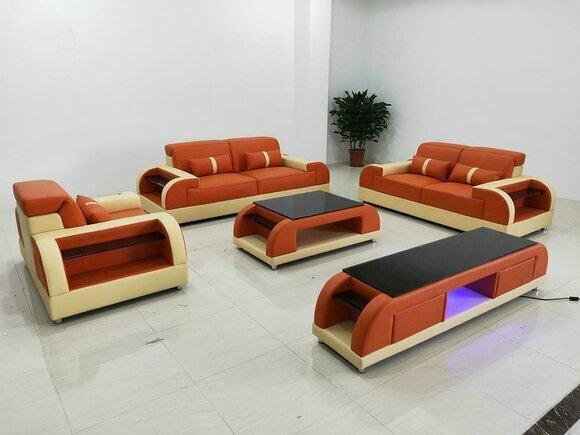 Design Sofagarnitur 3 2 1 Sitzer Couchtisch 4 tlg.Wohnzimmer Set USB Komplett