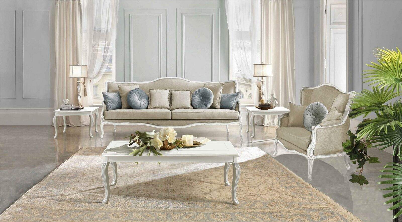 Italienische Möbel 3 Sitzer Klassische Barock Rokoko Sofa Textil Stoff Couch Neu