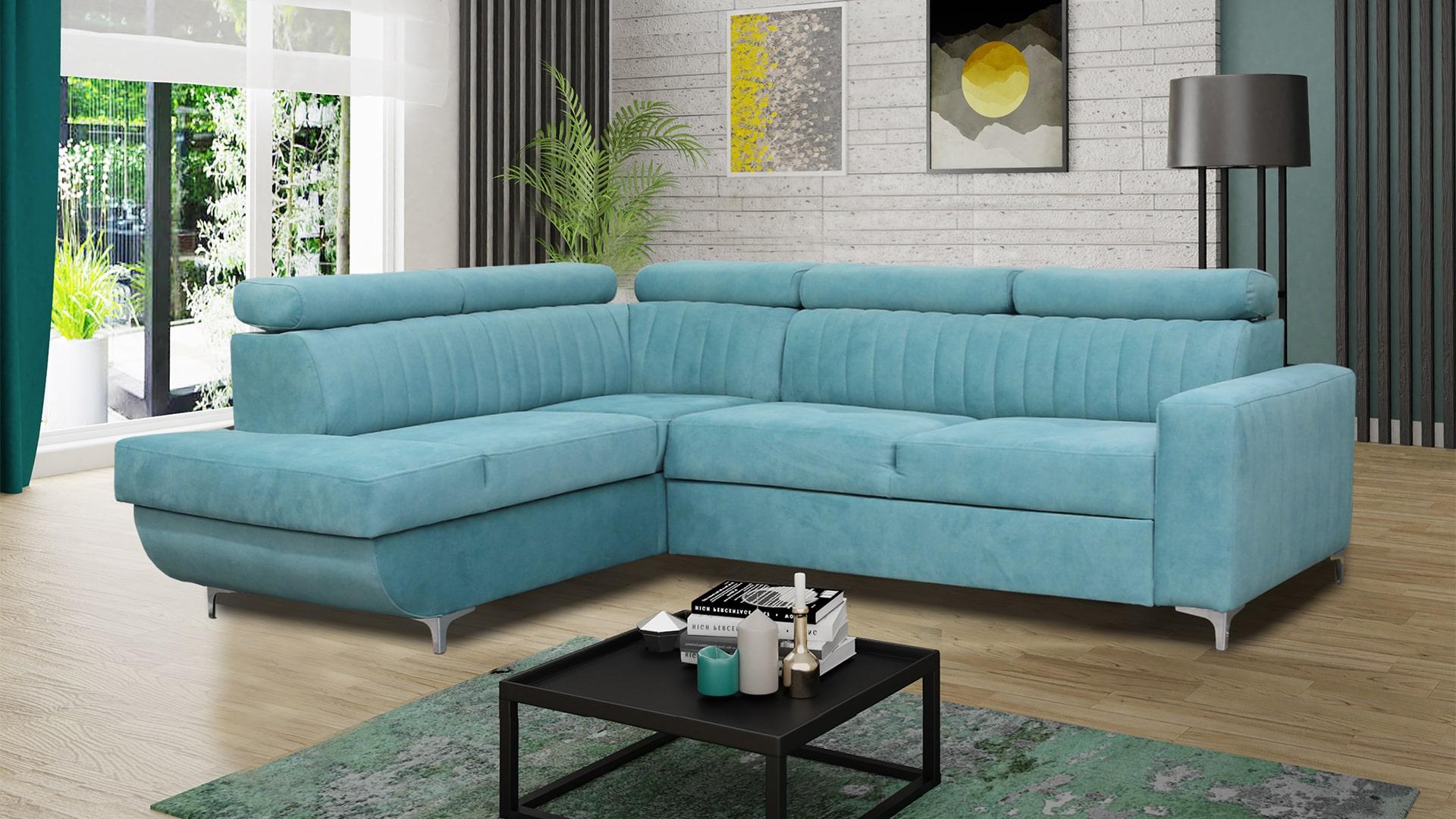 Blaue Couch Wohnlandschaft Stoff Eck Sofa Design Textil Sofa L-Form Möbel Neu
