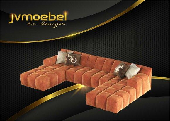 Design Chesterfield Samt Modernes Ecksofa U-Form Wohnlandschaft Polsterecke Neu