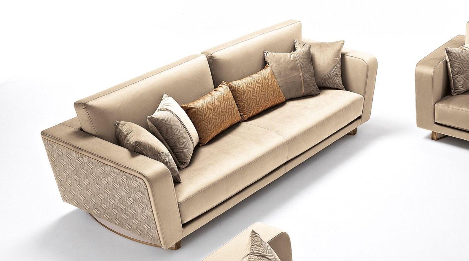 Design Dreisitzer Couch Polster Sofa Modern 3er Sofas Zimmer Möbel Beige Sitz