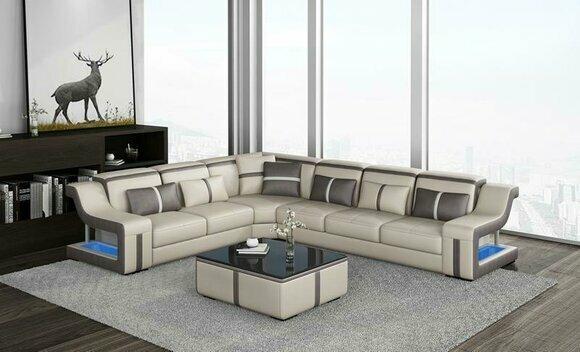 Ecksofa Wohnlandschaft Sofa Couch L Form Polster Couchen Leder Design Beleuchtet