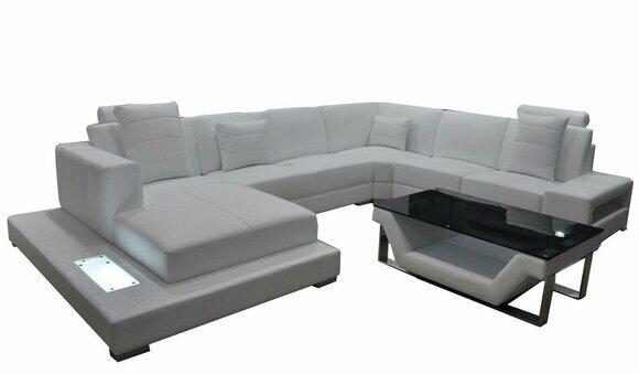 Ledersofa Ecksofa Wohnlandschaft Couch Polster Eckgarnitur Sitzecke + Tisch +USB