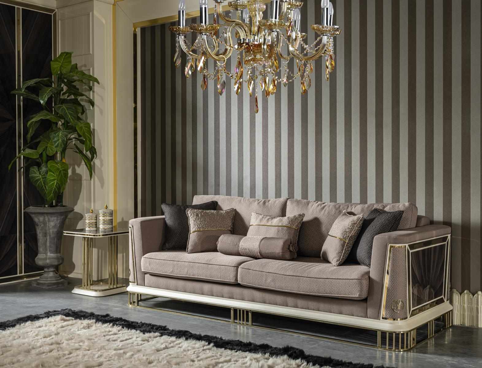 Sofa 3 Sitzer Braun Wohnzimmer Luxus Design Elegantes Stil Möbel Sofas