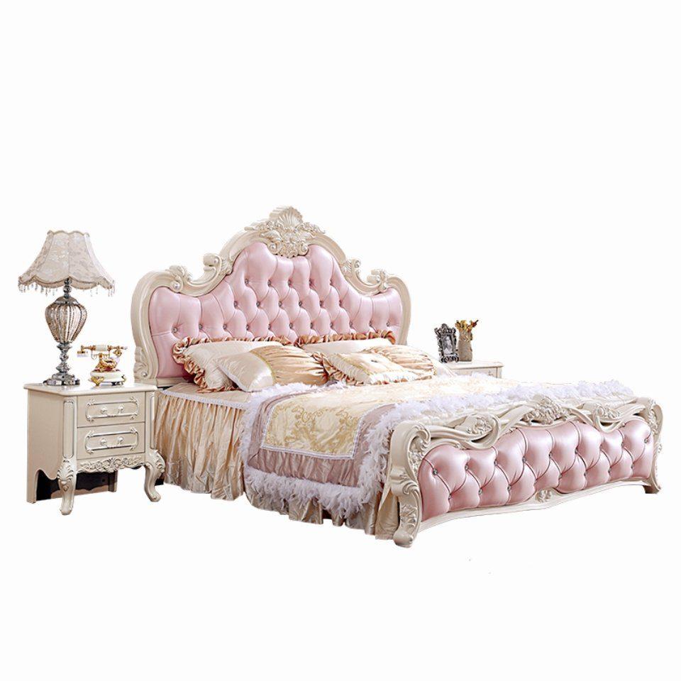 Schlafzimmer Set Bett + 2x Nachttische Rosa Möbel Barock Rokoko Sofort