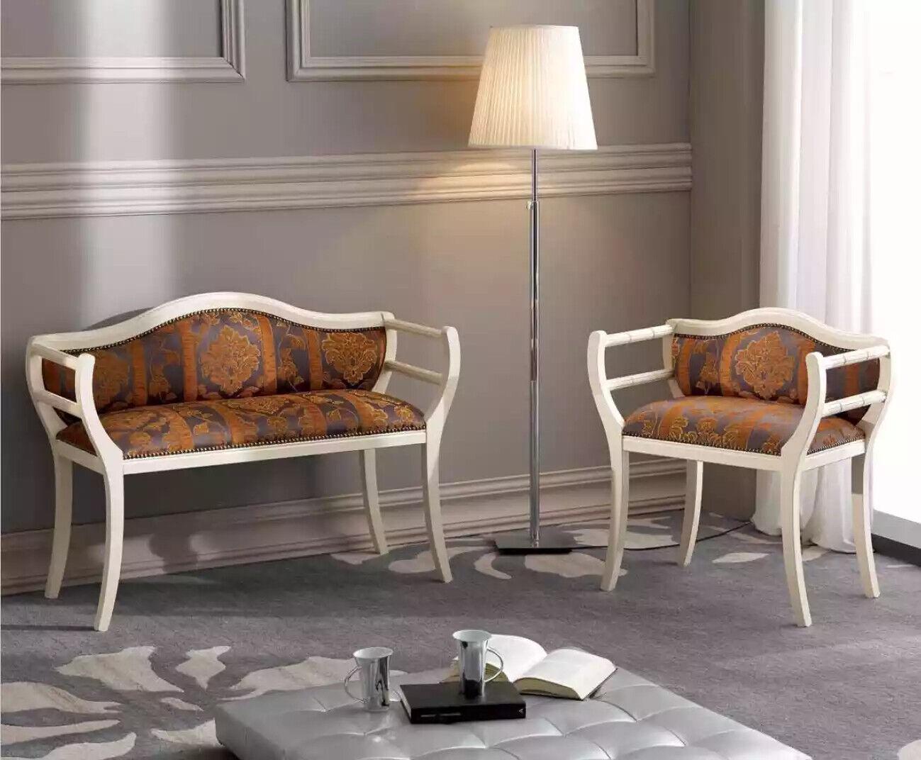 Klassische Sitzgarnitur Bank Stühle Polstermöbel Wohnzimmermöbel Design
