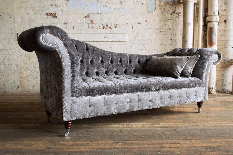 Graue Chesterfield Couch Sofa Polster 3 Sitzer Couchen Sitz Garnitur